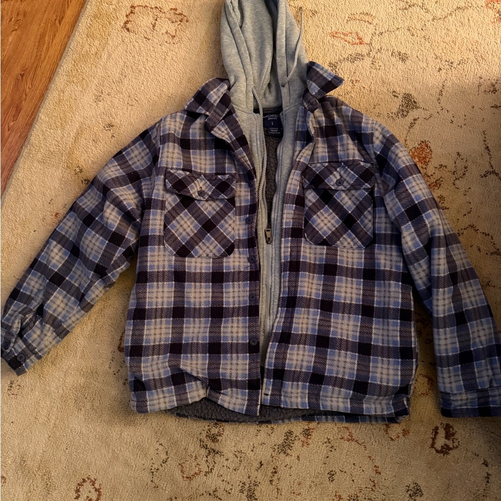 Architect Blue and Gray Plaid Kids Jacket with Hoodie